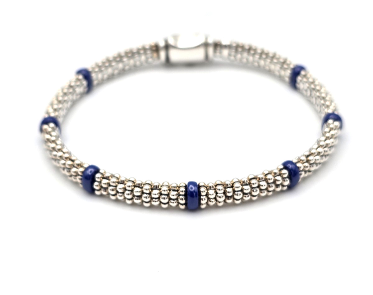 LAGOS Caviar 6mm Sterling Ultramarine Blue Ceramic 7 Station Bracelet & Pouch