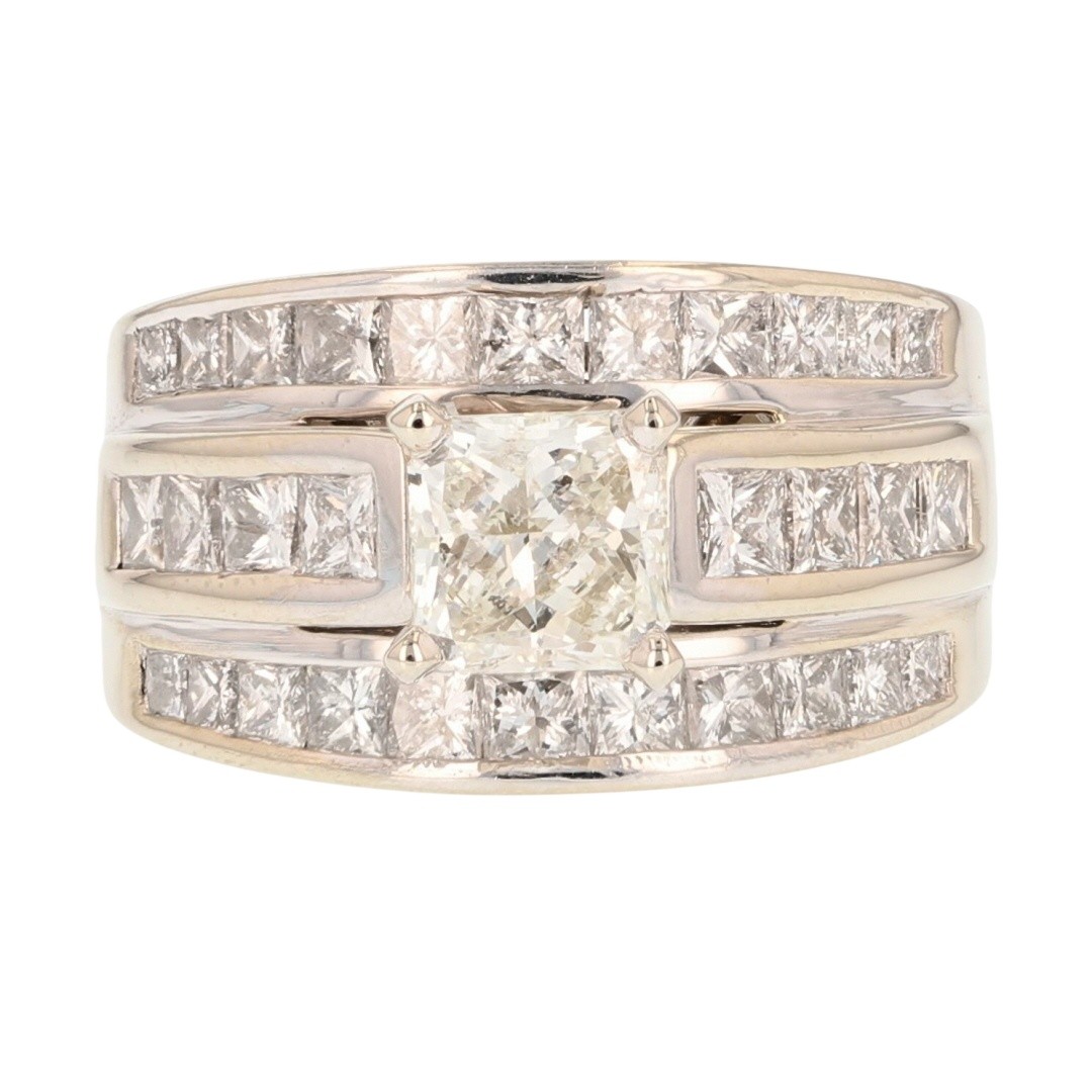 2.82ctw Square Radiant Diamond Three Row Engagement Ring 14k White Gold Size 7.5