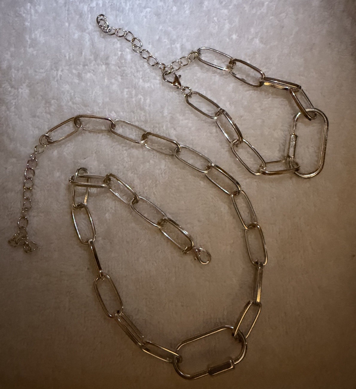 Silver Tone Paperclip Bar Link Chain Necklace, Adjustable Extender Lobster Clasp