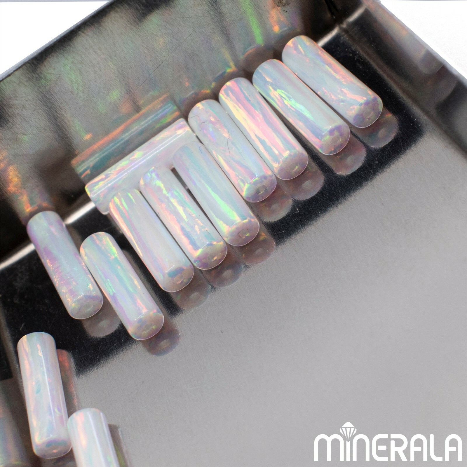 WHITE LAB CREATED SYNTHETIC OPAL BEADS ROUND CYLINDER TUBE VARIOUS SIZES WP0276A