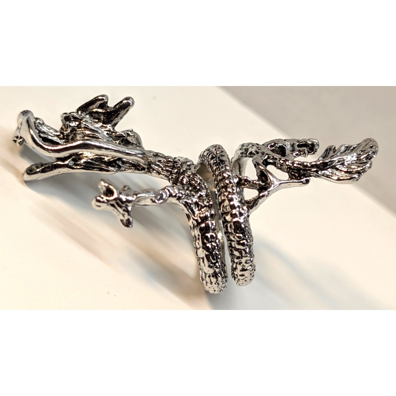 New Dragon Wrap Ring Unisex Size 5 Silver Tone Mythical Gothic Statement Jewelry