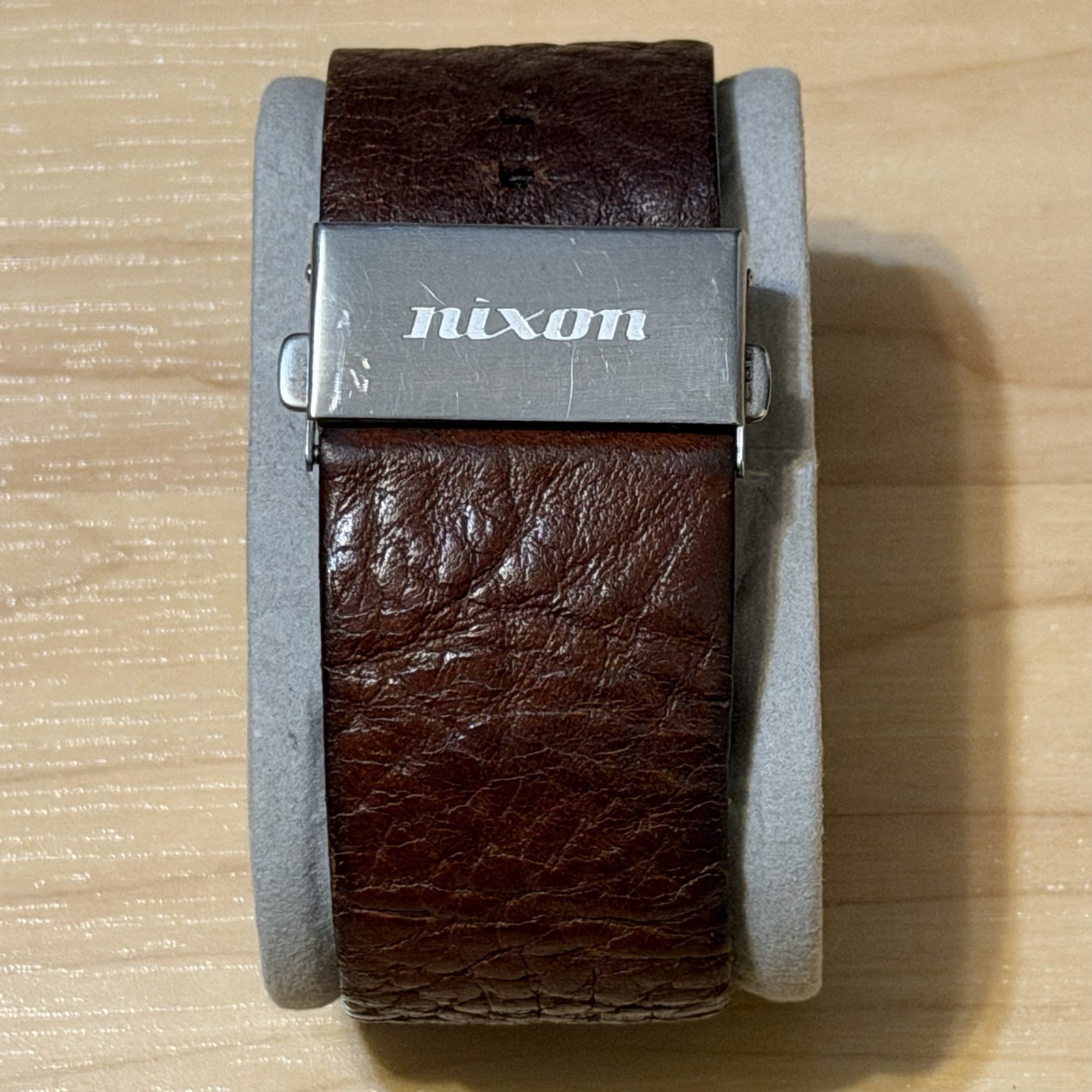 Nixon Rotolog Direct Time Wood Grain Brown Leather Analog Watch PARTS OR REPAIR