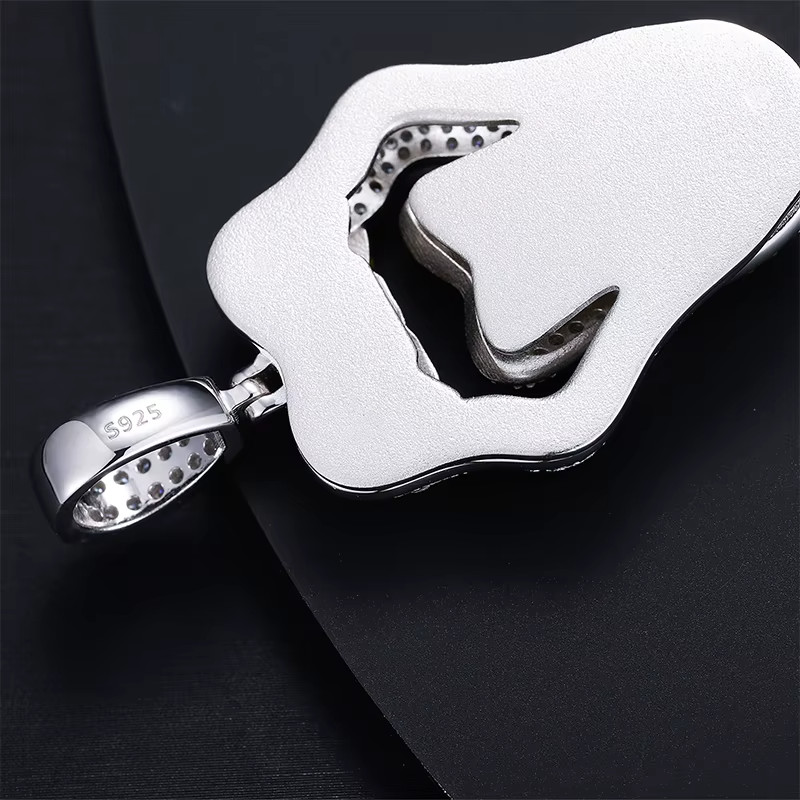 Glow in Dark Dollar Lips Pendant 925 Silver Moissanite 14k White Gold Plated