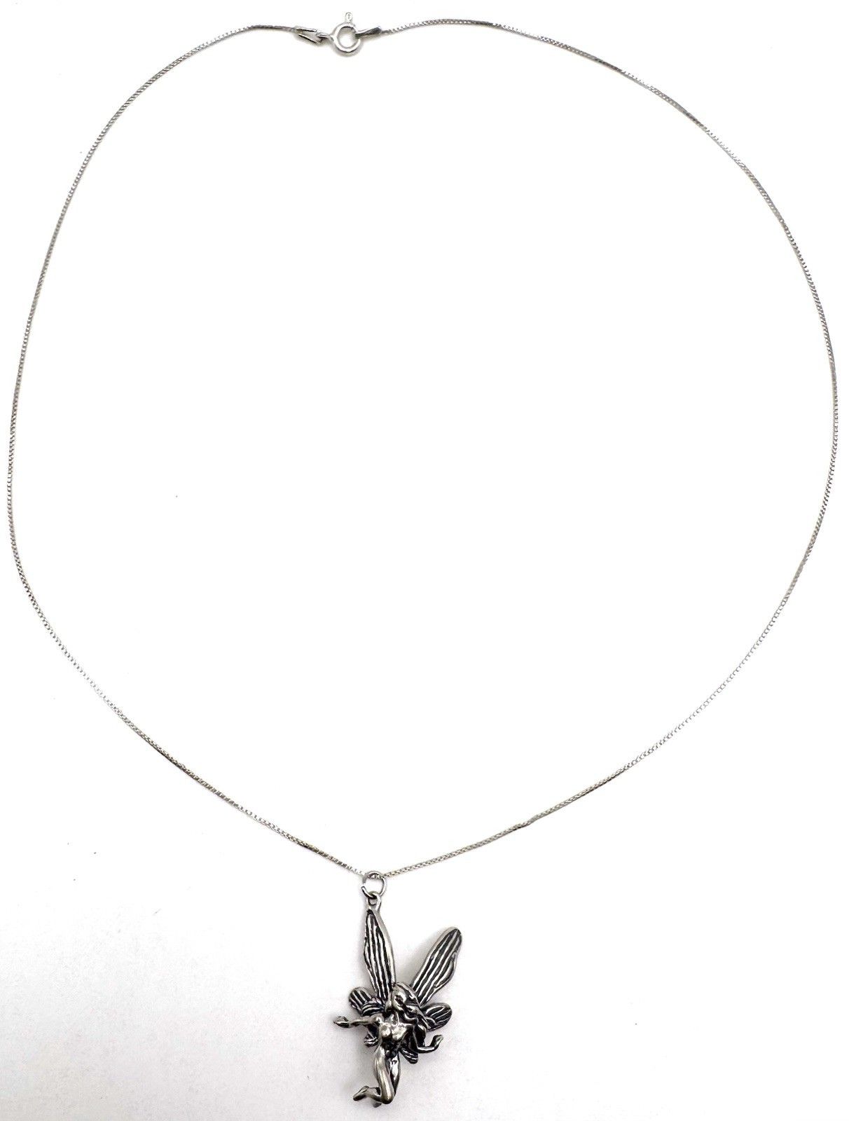 925 Sterling Silver Fairy Pendant Necklace 18″ Box Chain Fantasy Pixie 4.76g