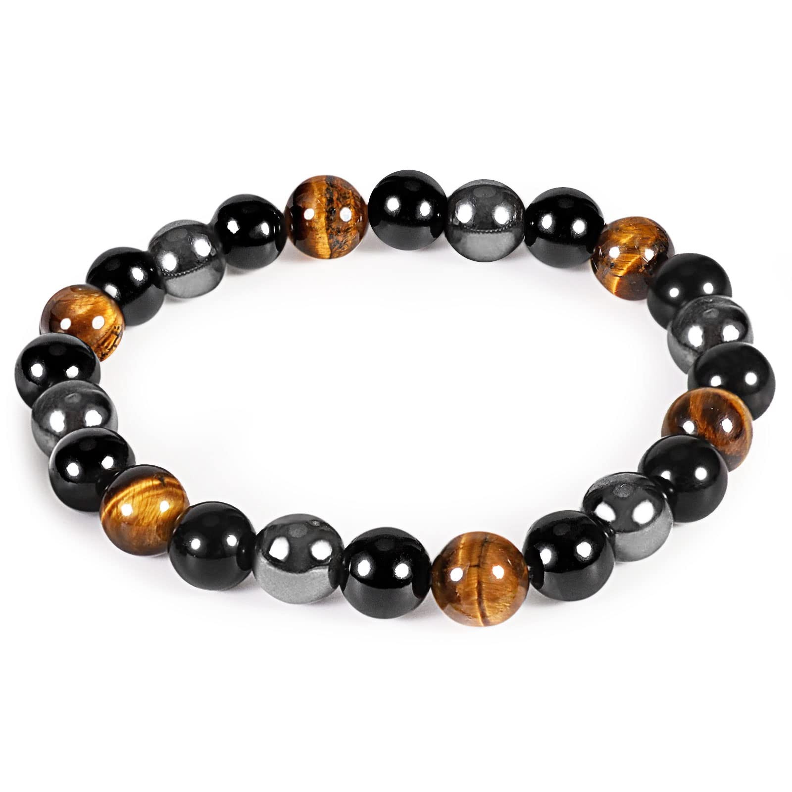Triple Protection Bracelet, Tigers Eye – Black Obsidian and Hematite Beaded B…