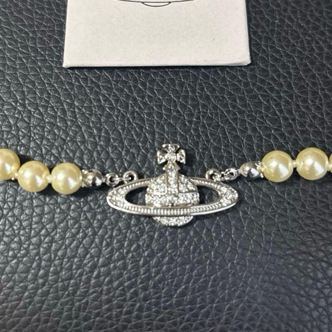 Vivienne Westwood Mini Bas Relief Pearl Orb Choker Necklace Silver New In Box