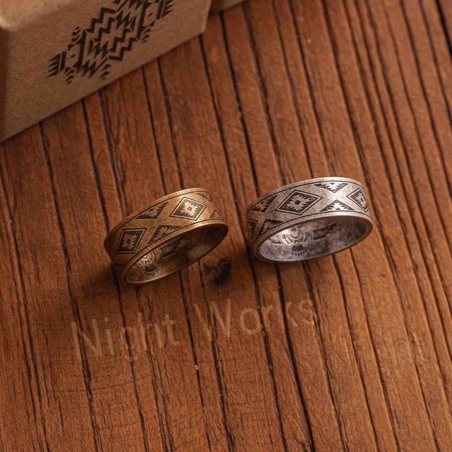 NIGHT WORKS Guardian of Home Retro Navajo Ethnic Thunderbird Totem Ring Men’s