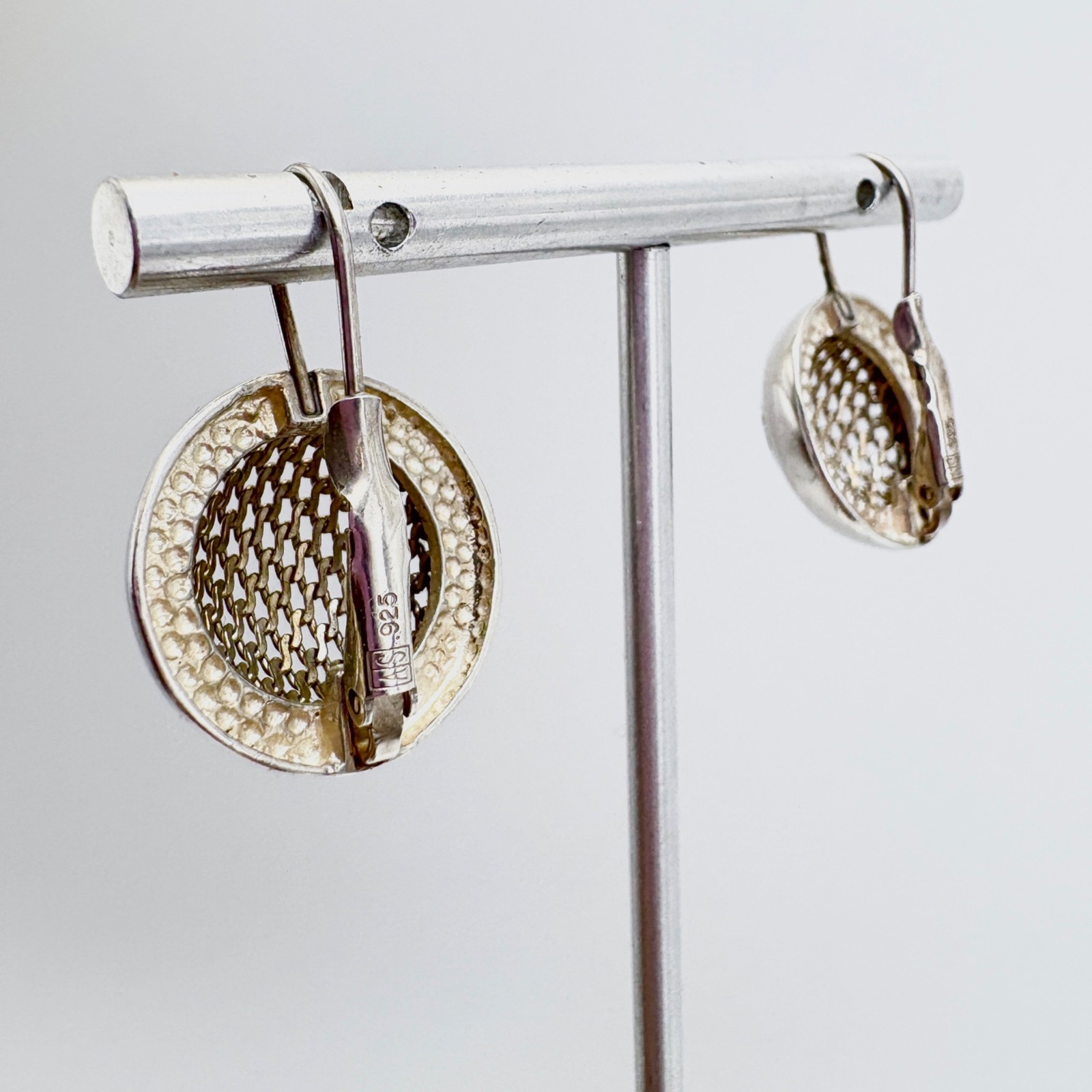 Mesh Design Circle Dangle Earrings A.S. Hallmark VTG Sterling Silver 925 1.2″ L