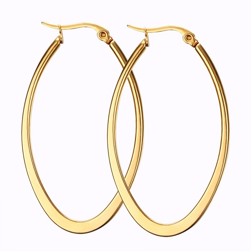 Womens Unique Black/Silver/Rose Gold/Gold Stainless Steel Big Oval Hoop Earrings