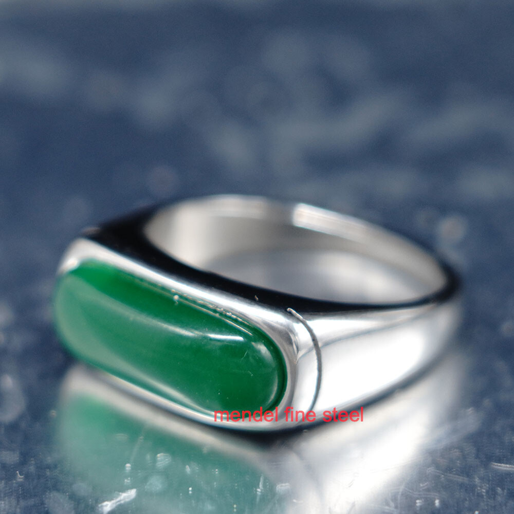 MENDEL Mens Womens Green Jade Stone Band Ring Men Size 6 7 8 9 10 11 12 13-15