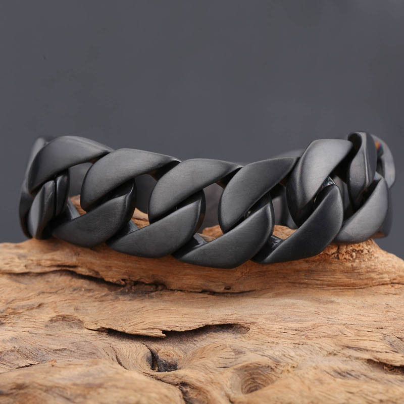 Pure Stainless steel Black Cuban Curb Chain Bracelet For Mens Gifts 24mm 8.66”