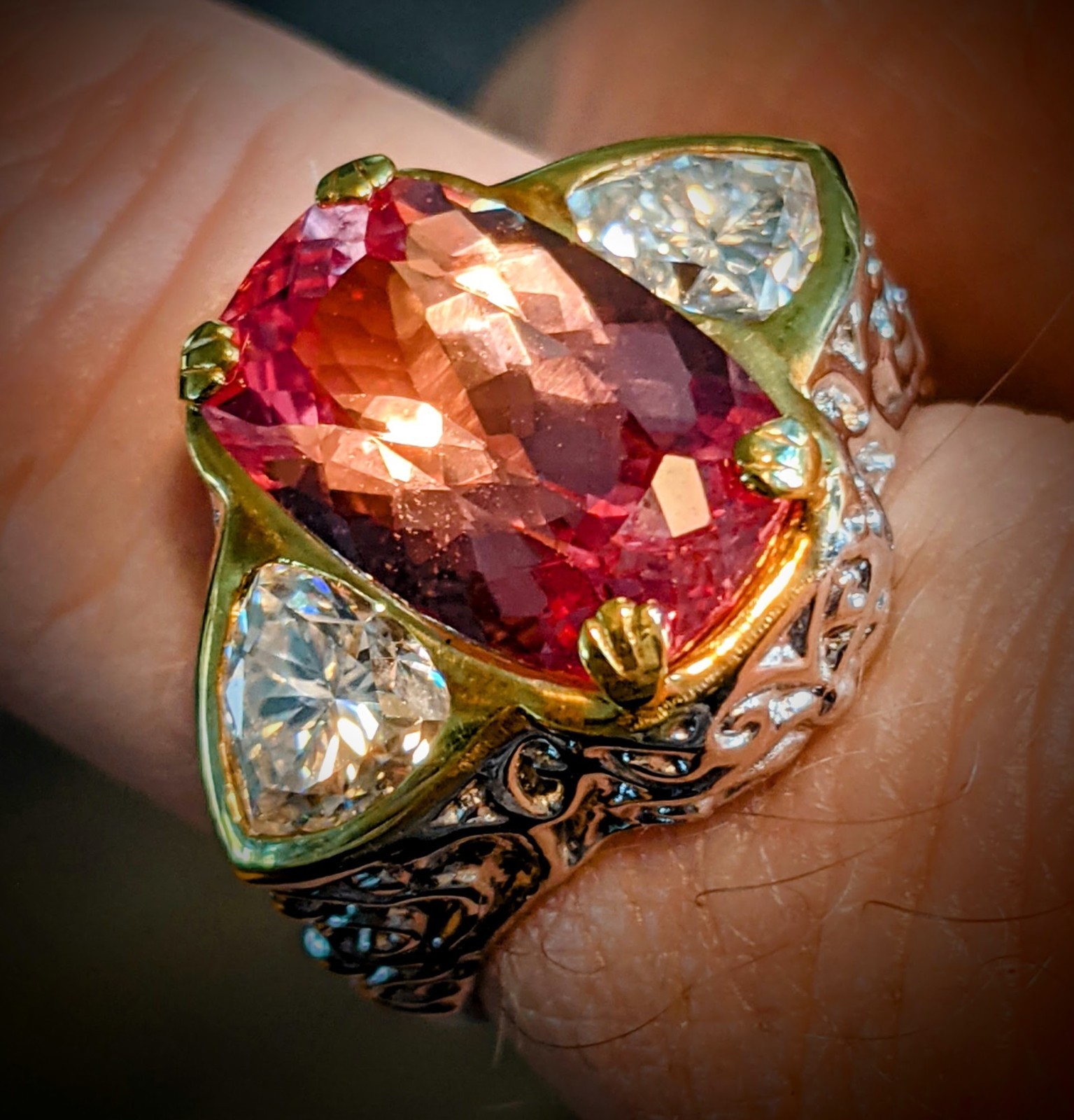 Custom Art Designed Bicolor Sapphire & Moissonites Ring