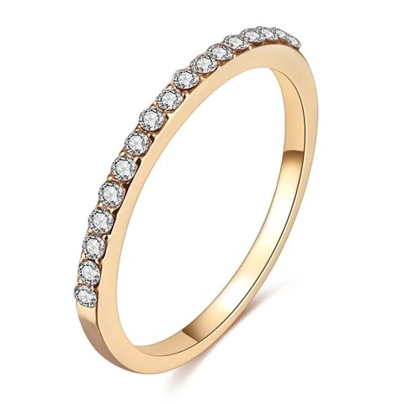 Classic Women 18K Gold Plated 2MM Thin Sparkling CZ Band Ring Wedding Engagement