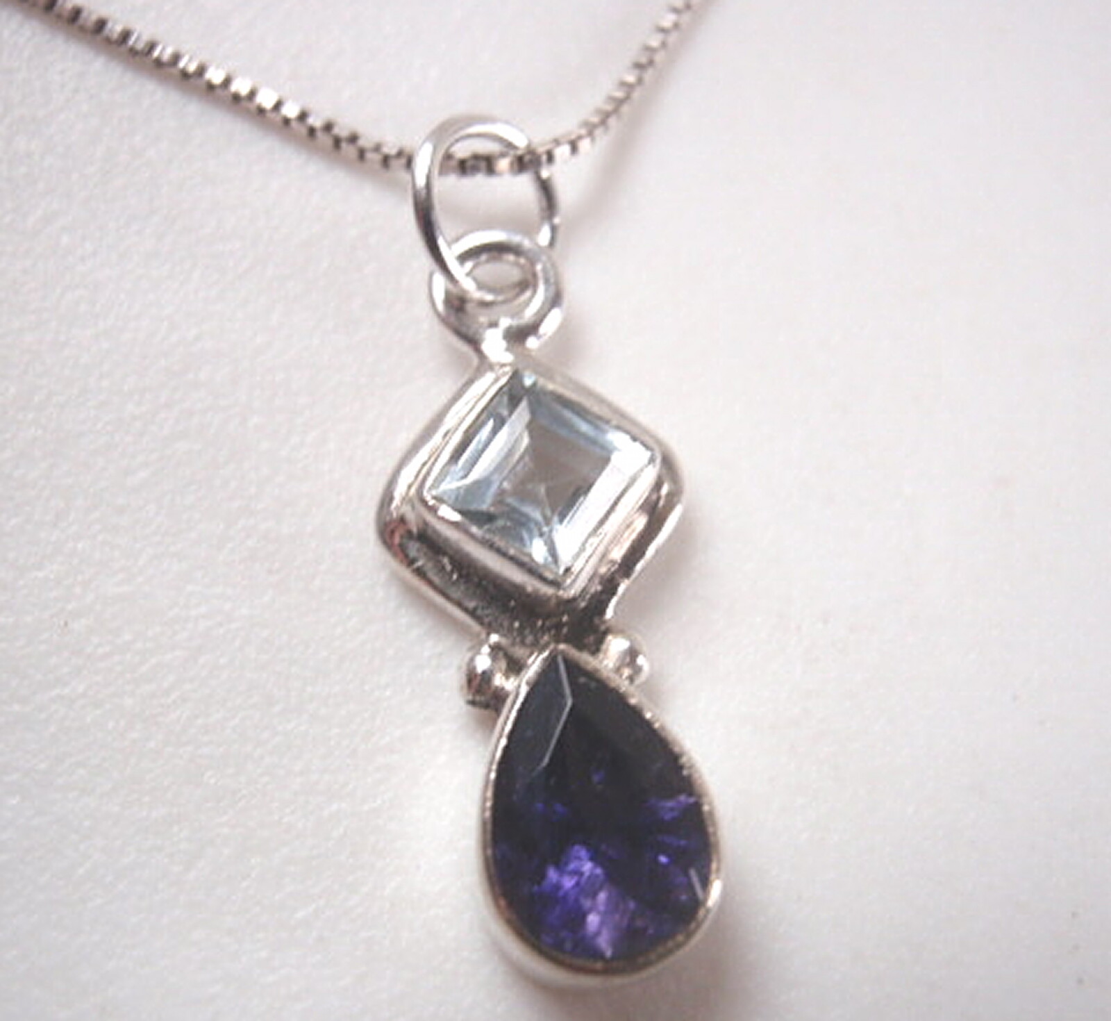 Small Faceted Iolite and Blue Topaz Double Gem 925 Sterling Silver Pendant