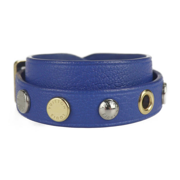 LOUIS VUITTON Bracelet Spike It Bracelet M6693F #17 Leather Blue GHardware Silve