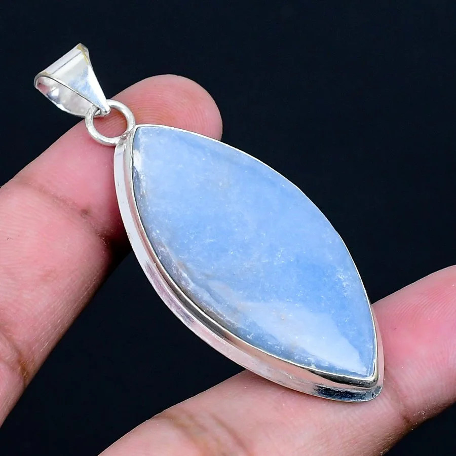 Angelite Stone 925 Silver Plated Handmade Pendant of 2.29″