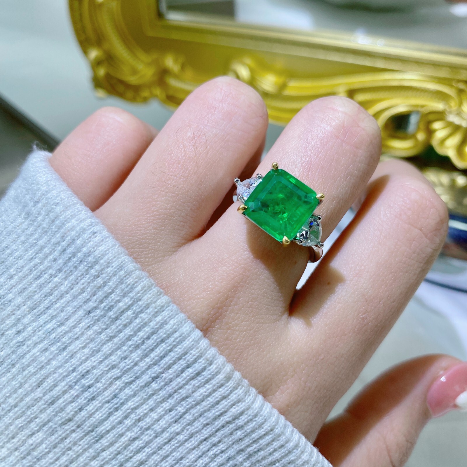 New 10mm Square Neon Green Citrine Topaz Gemstone Charm Women Silver Ring