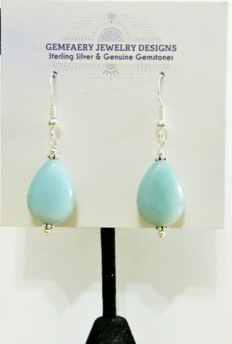 Sterling Silver Natural AMAZONITE Teardrop Dangle Earrings #6328…Handmade USA