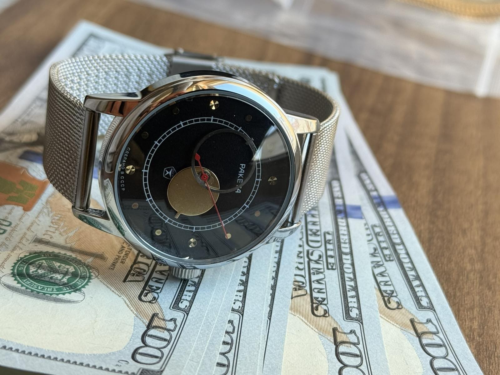 Raketa Copernicus Black Mechanical Soviet Mens Watch 1990s Sun Dial Vintage Rare