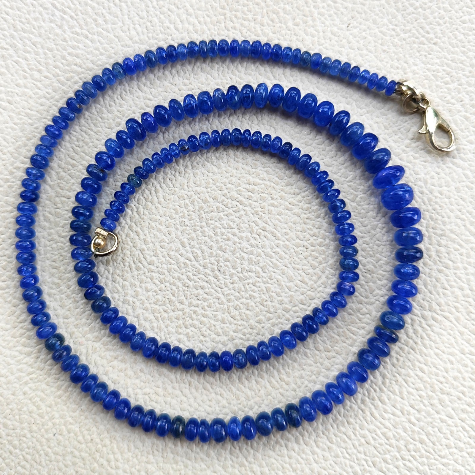 Natural Myanmar Sapphire 3-6.5mm Smooth Rondelle Beads 18″ Gemstone Necklace