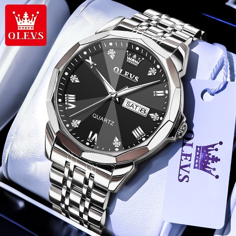OLEVS Men’s Waterproof Quartz Watch with Luminous Dial, Date, and Day Display