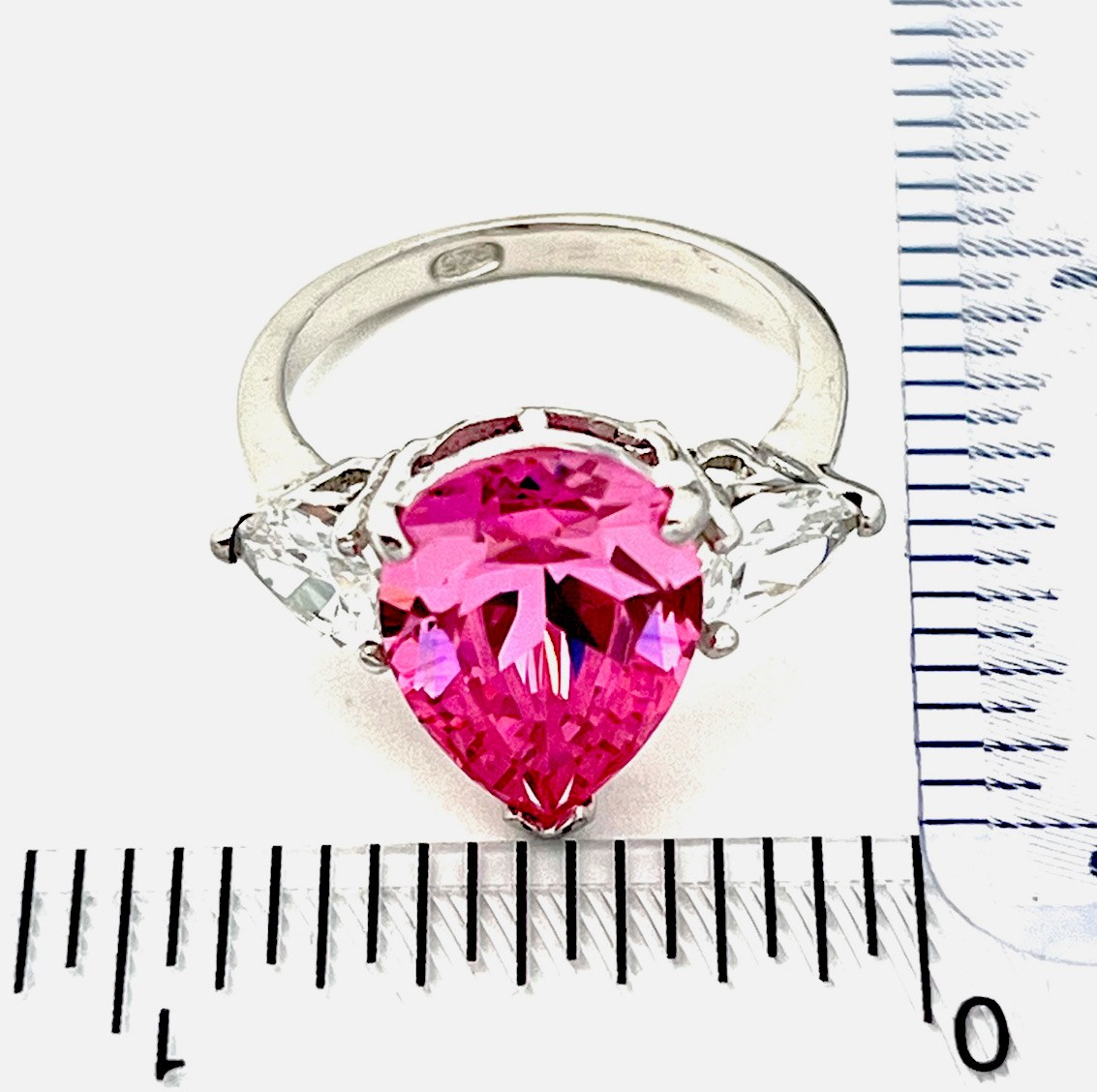 Sterling Silver 925 5.4 Gram Prong Set Pink/Clear Pear CZ Ring Size 7 1/2
