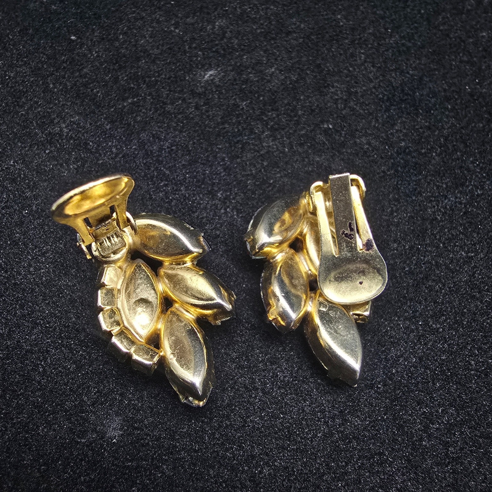 Faux Citrine Amber Rhinestone Clip On Earrings Vintage Glam Costume Jewelry