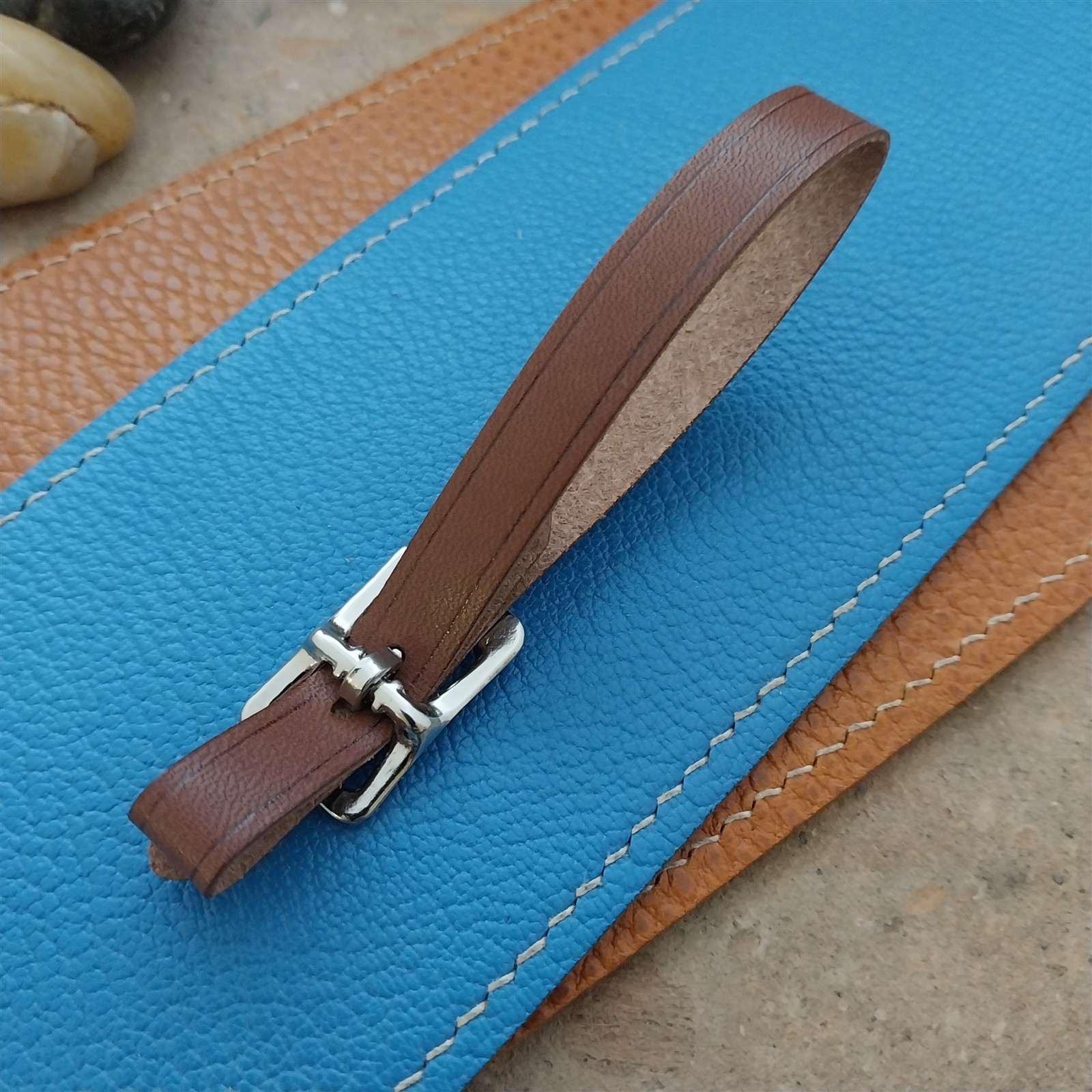 3/8″ Brown Saddle Leather Watch Fob Strap & Polished Nickel Finish Buckle
