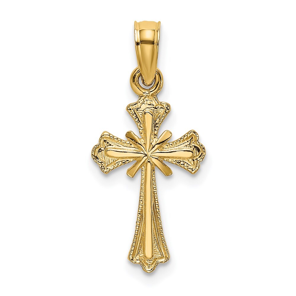 14k Yellow Gold Engraved Small Cross X Center Charm Pendant 0.58gm L-15.2mm