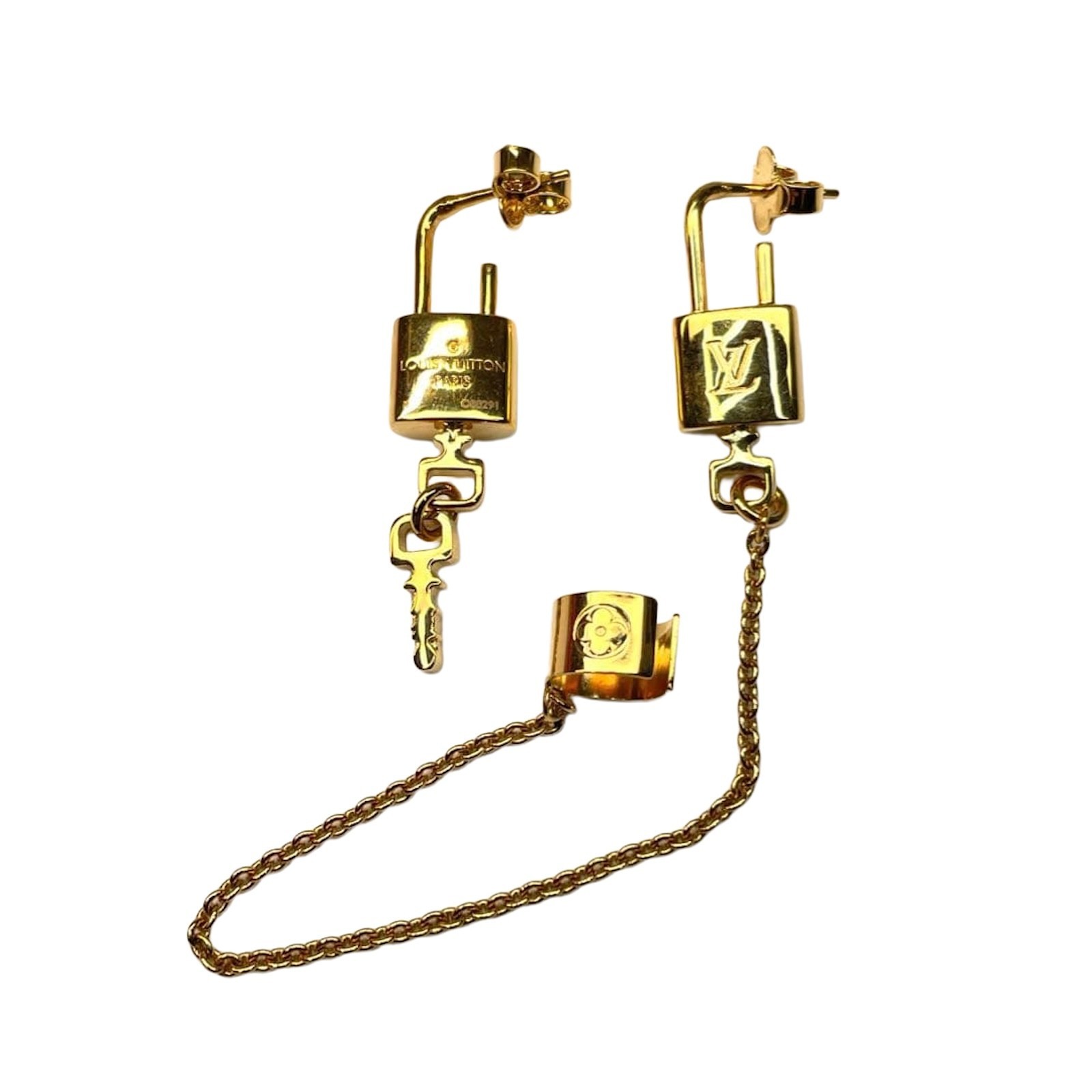 LOUIS VUITTON Locky Earring Ear Cuff Gold Padlock Motif Authentic Excellent
