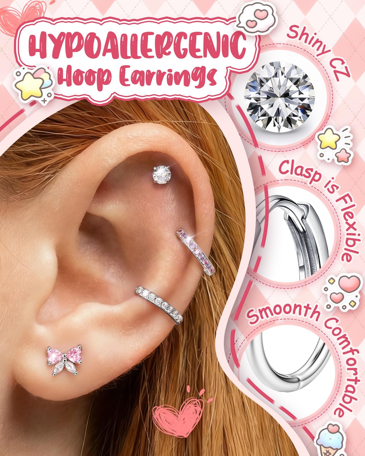 14 Pairs Hypoallergenic Earrings for Women Girls Surgical Steel Screw Back Ea…