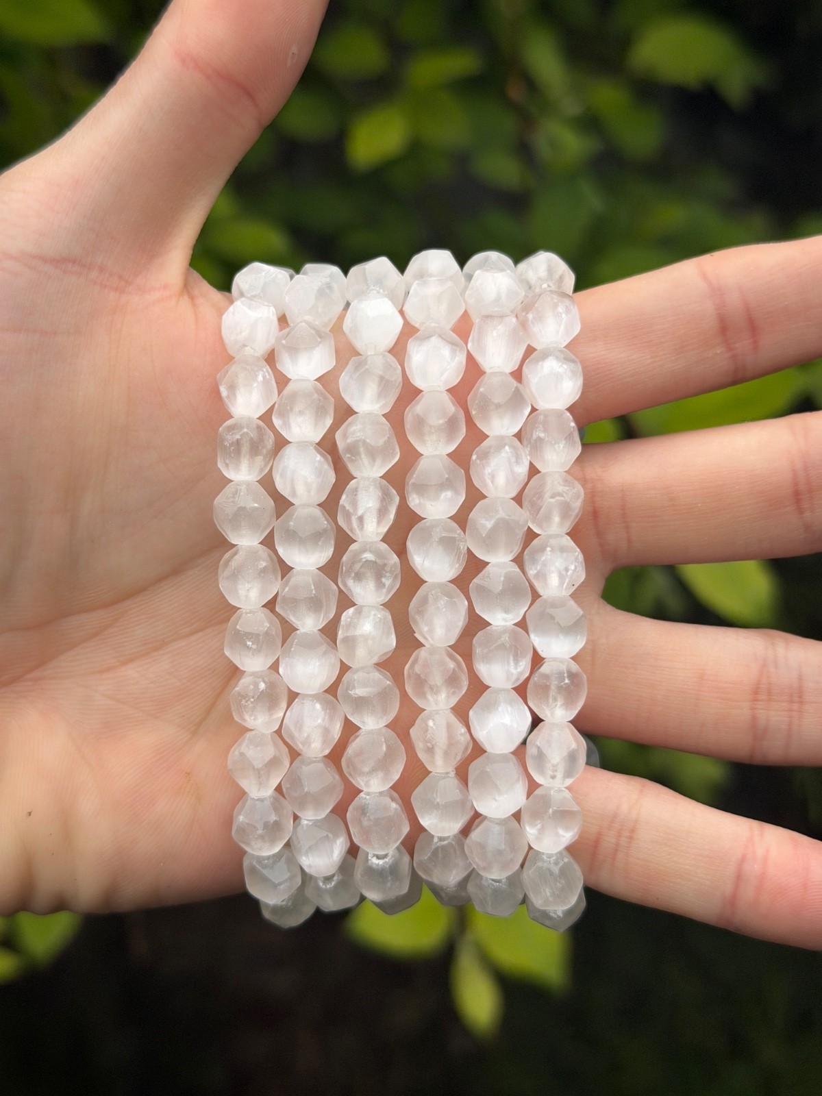 Wholesale 6 Pcs 8mm Faceted Selenite Natural Crystal Stretch Bracelet 7.5″