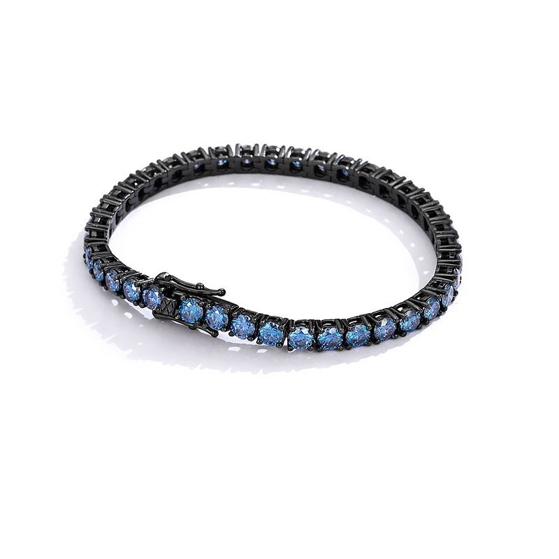 3-5mm Royal Blue Moissanite Tennis Bracelet 925 Sterling Silver Plated Black Men