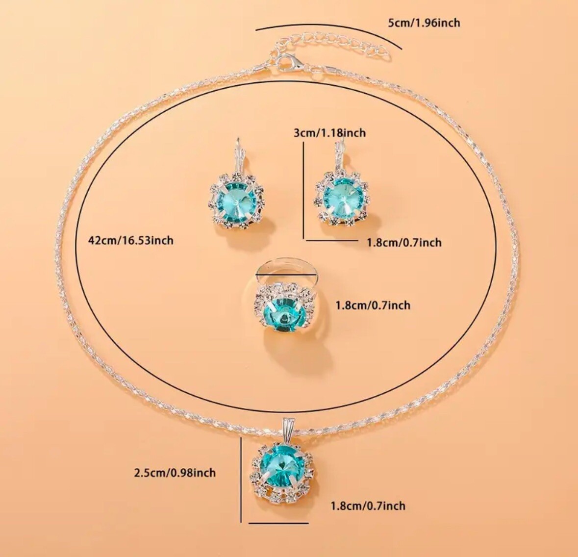 3 PC Classic Cubic Zirconia Necklace, Adjustable Ring, Earring Set Women’s 🔥
