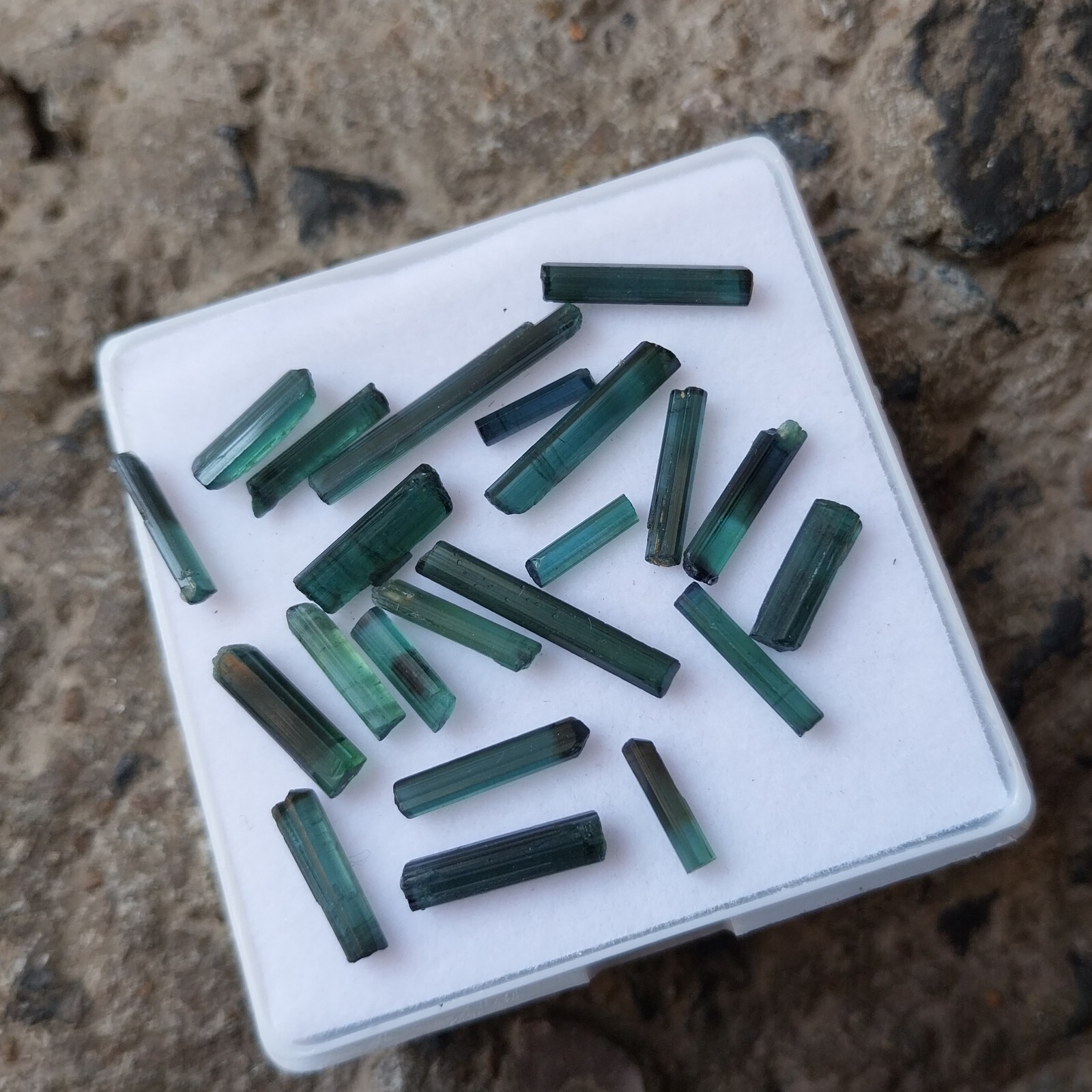 16 Cts Natural Deep Greenish Blue Tourmaline Pencil Rough 22 pcs
