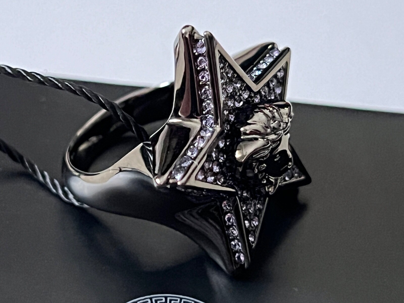 NIB Versace Medusa Logo Star Galaxy Purple Crystal Ruthenium Ring 15 US 7 $695