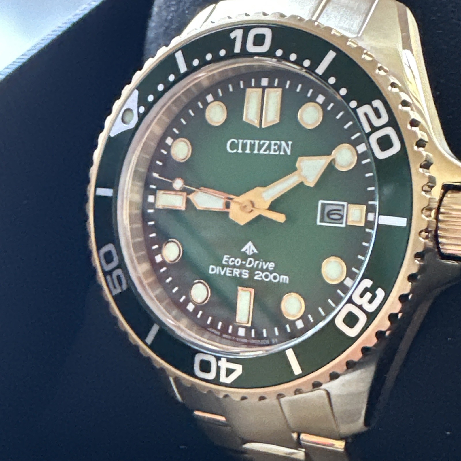 Citizen ProMaster Dive Timepiece Green Dial Gold Stainless Mens Watch BN0262-59W