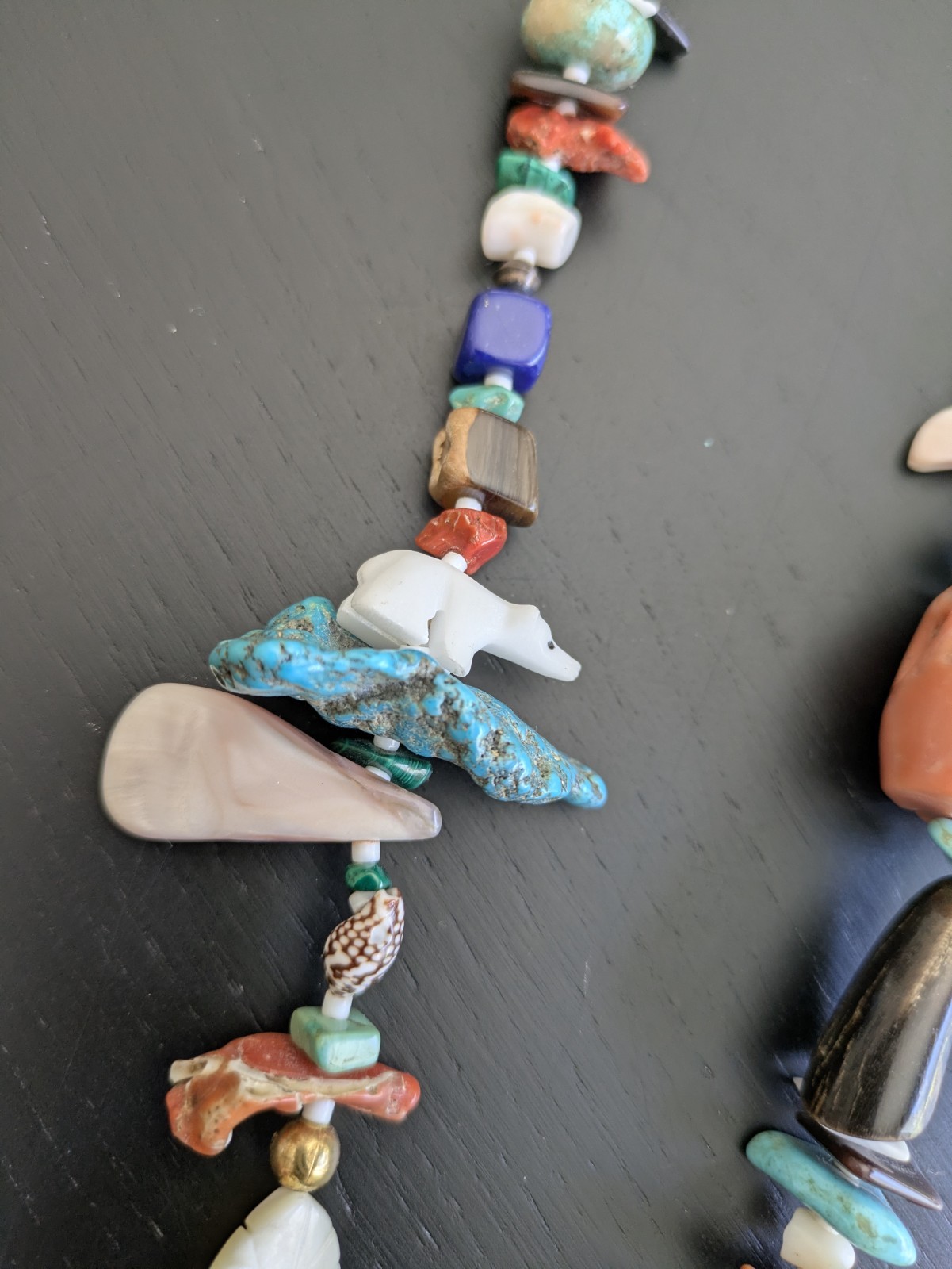Native American 1970’s Treasure Necklace W/Large Turquoise Pendant & Fetishes