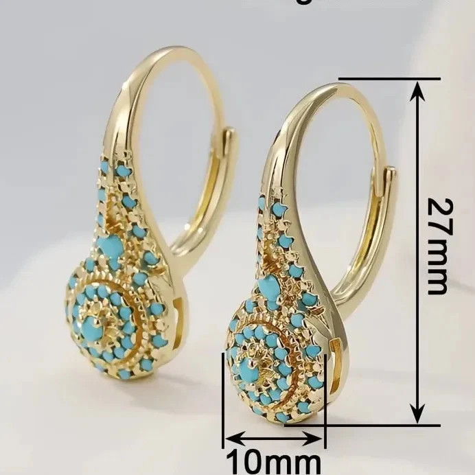 Vintage Style Blue Turquoise Drop Earrings Gold Tone Bohemian Jewelry