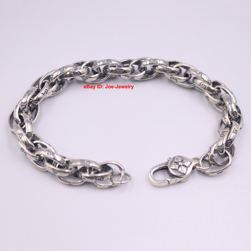 Real 925 Sterling Silver Bracelet 8.5mm Siz-word Oval Link Men’s Chain 8.26″ L