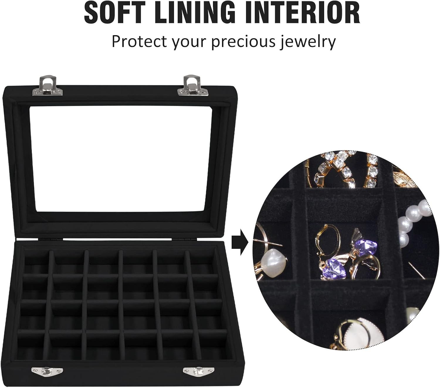 Velvet Jewelry Box 24 Grid Jewelry Ring Display Organiser Box Tray