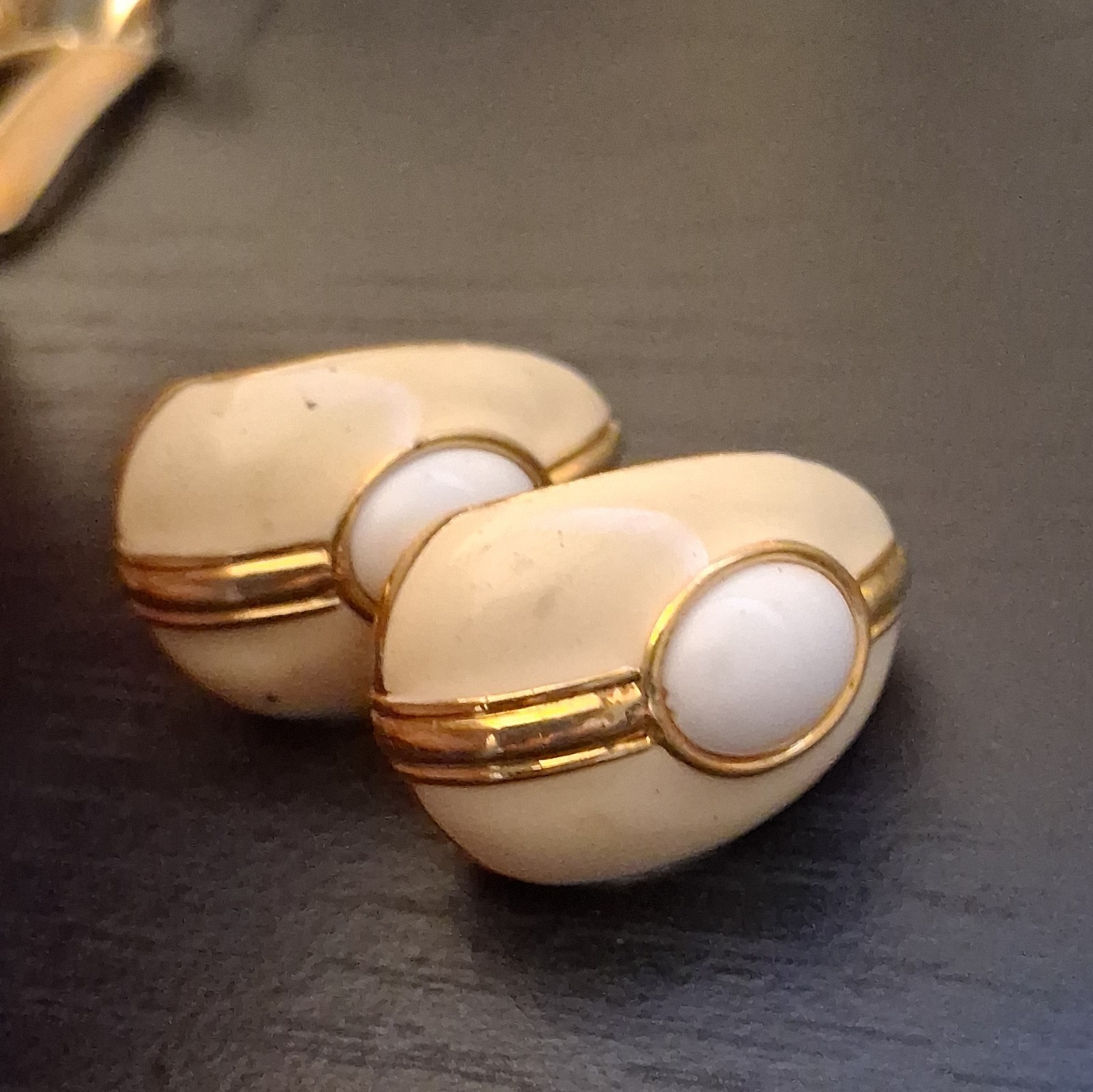 Lot 3 Pair Vintage Gold Tone Stud Earrings Clear Rhinestone White Black