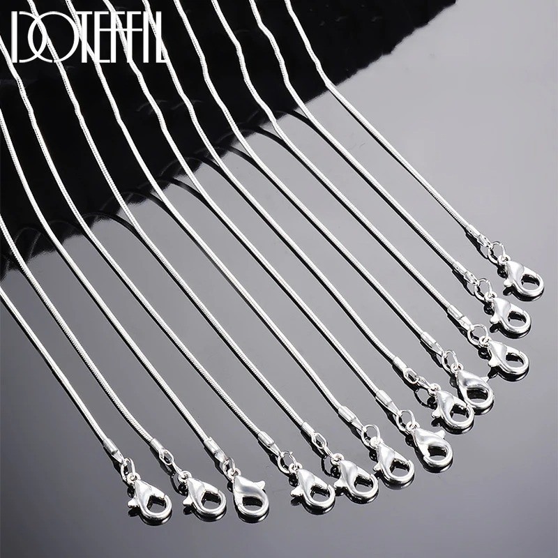 10PCS 925 Sterling Silver Snake Chain Necklaces 1mm 16–30 Inch Fashion Jewelry
