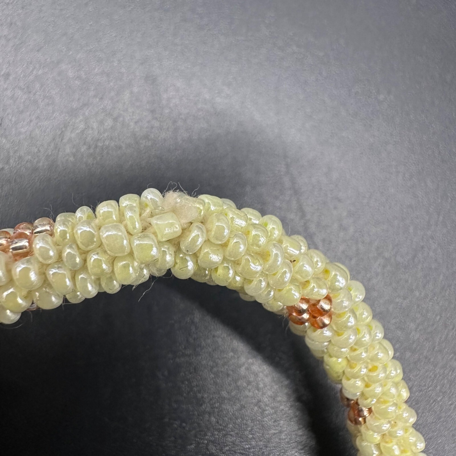Vintage Seed Bead Bracelet Cream Champagne Handmade Small Wrist Estate Jewelry