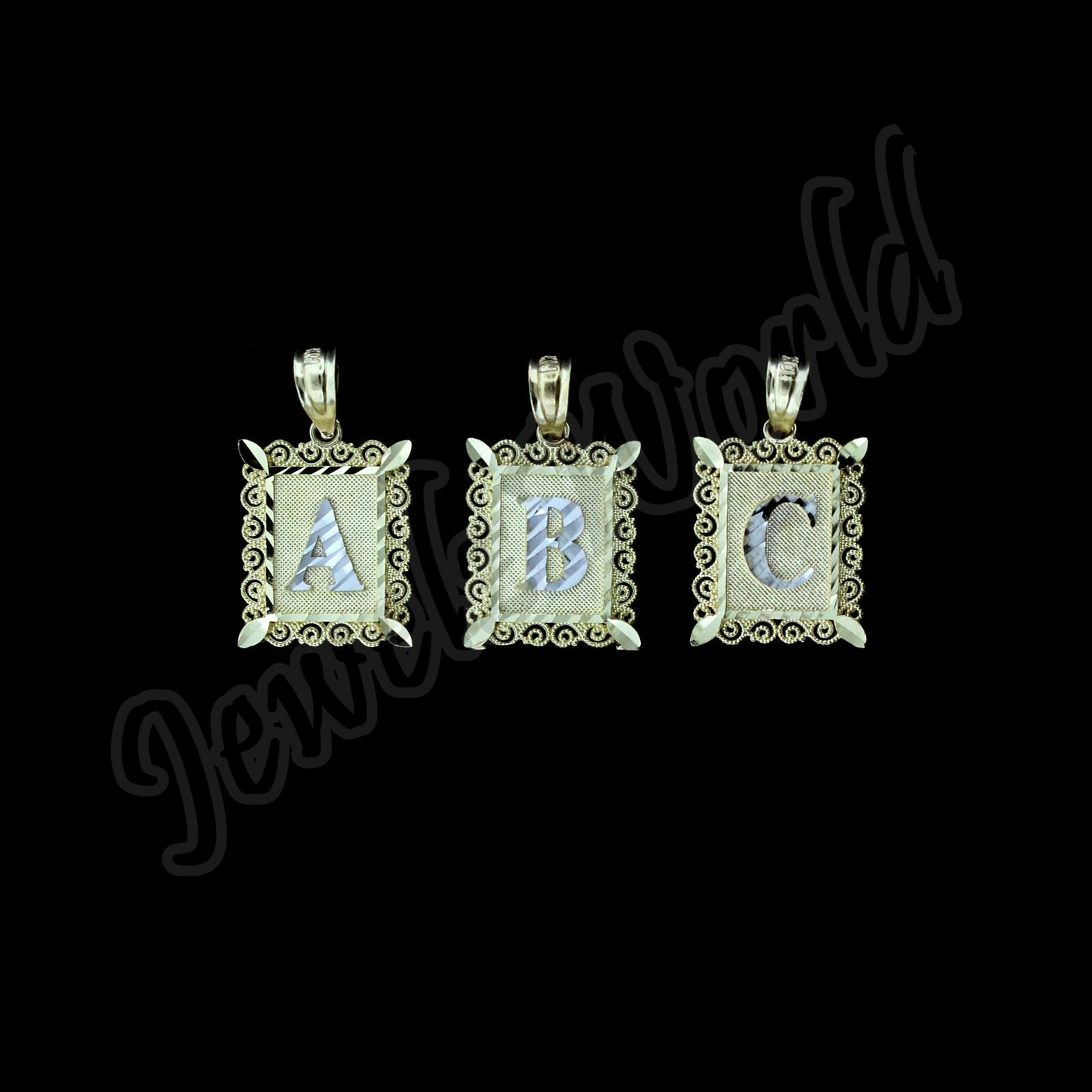 10K Solid Yellow Gold Initial Letter Plate Pendant A-Z Alphabet Charm Rope Chain