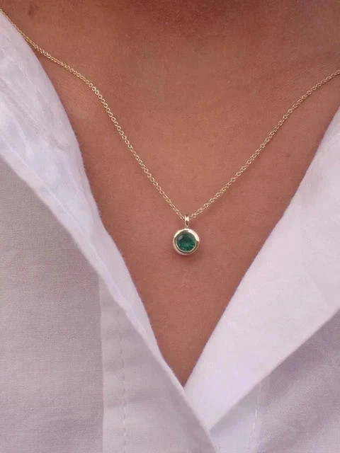 1CT Round Cut Lab Created Emerald Women’s Chain Pendant 14k Yellow Gold Plated