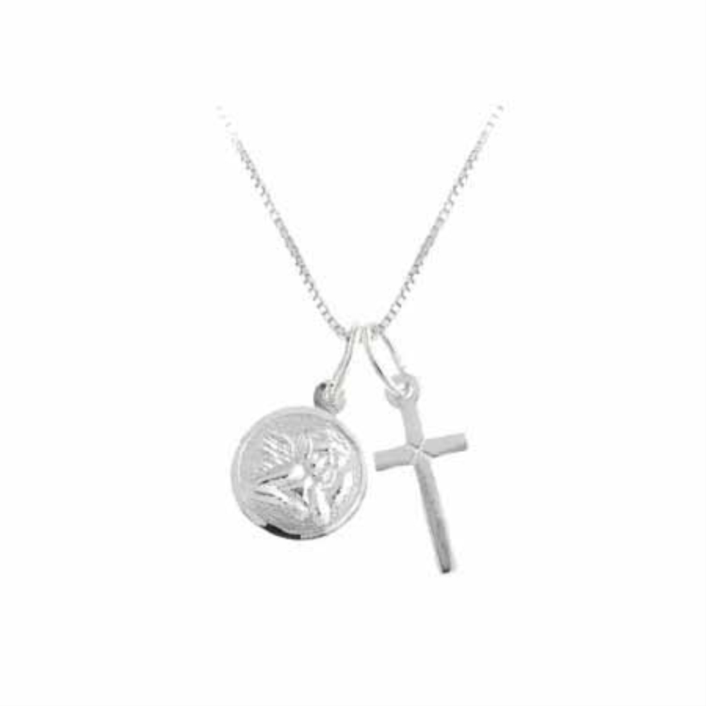 925 Silver Cross & Angel Charm Talisman Amulet Pendant, 18″