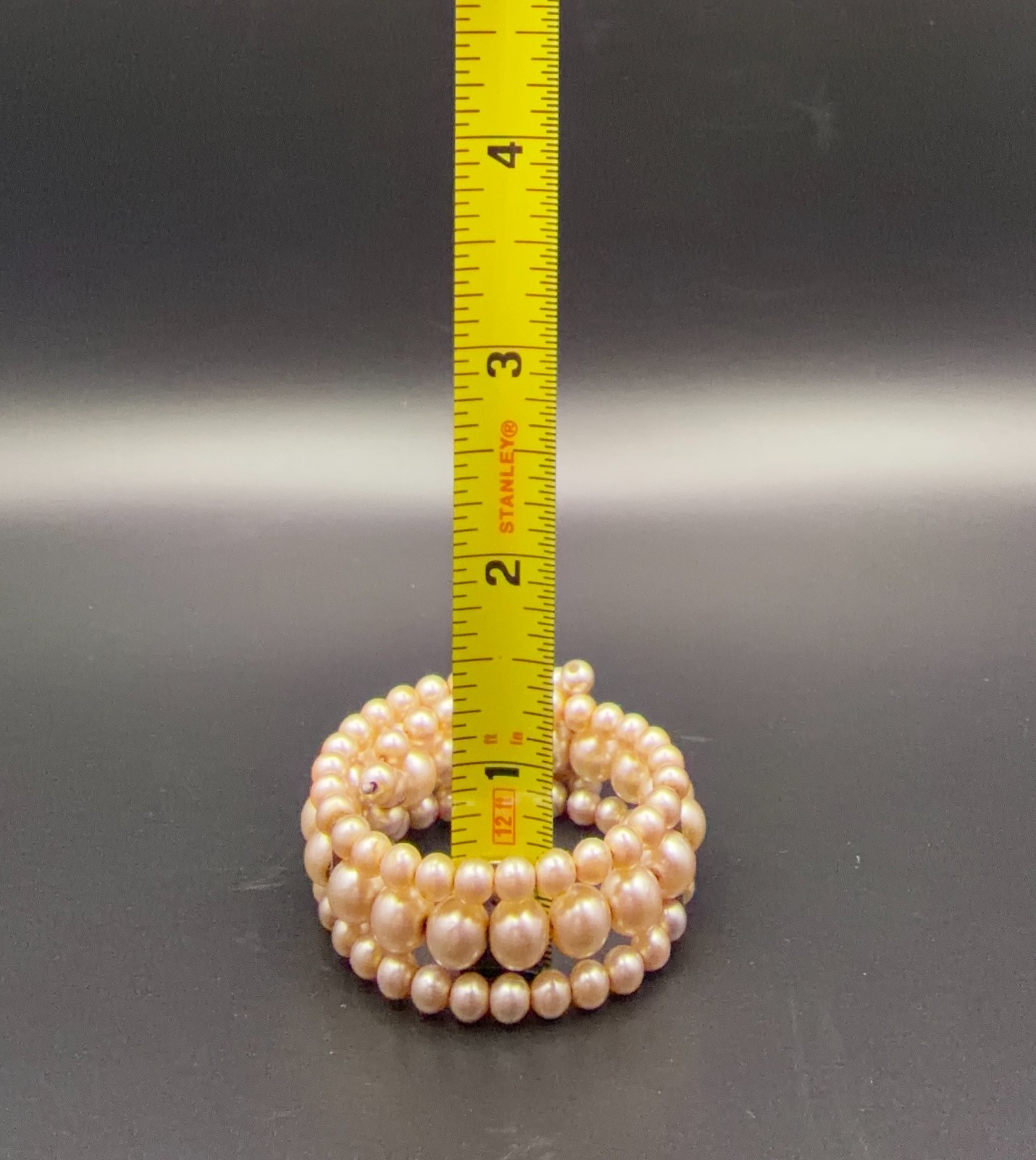 Vintage Multi Strand Faux Pearl Coil Bracelet Champagne Cream Unsigned MCM