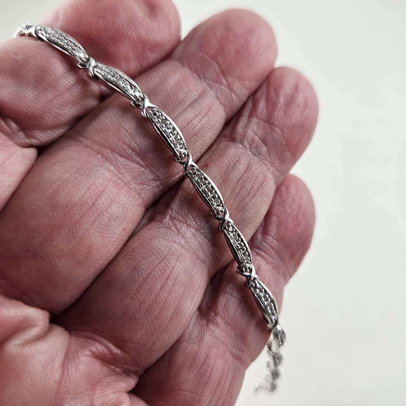 Sterling Silver Tennis Bracelet with Small Diamonds 8.25in 7.0g [8443]