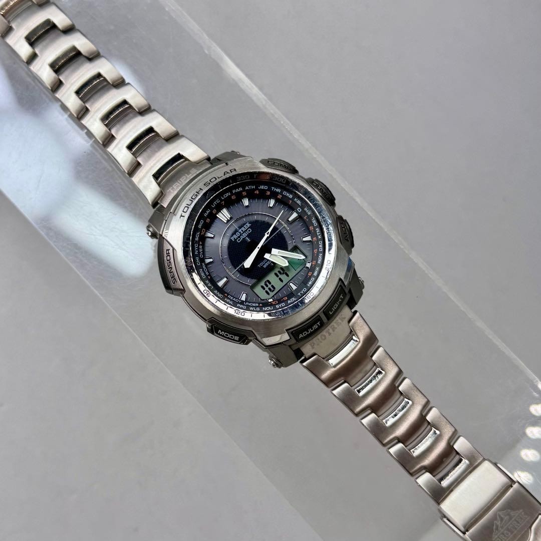 Excellent Condition PROTREK PRW 5100T Radio Solar Metal Band Silver